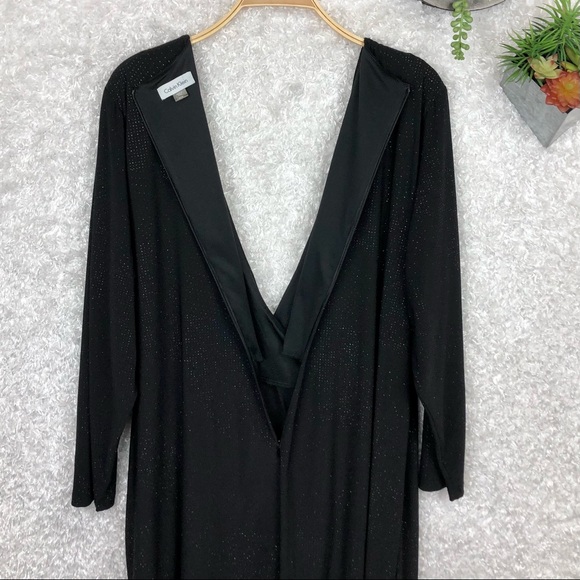 Calvin Klein Black Shimmer Faux Wrap Long Sleeve Cocktail Dress Plus Size 22W - Picture 7 of 11